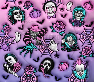 Horror portraits and roses on purple — watermarked full artwork