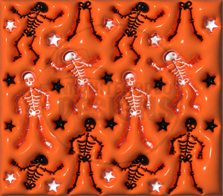 Dancing skeletons on orange — watermarked full artwork
