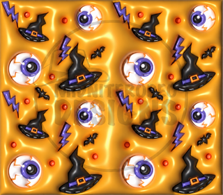 Eyeballs, witch hats and lightning on yellow — watermarked full artwork