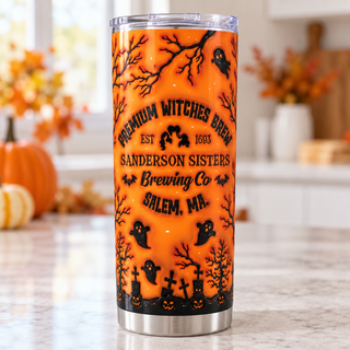 Witch Brewing: orange graveyard — one tumbler in kitchen setting
