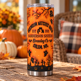 Witch Brewing: orange graveyard — one tumbler in porch setting