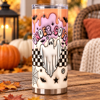 Under Cover: ghost on checkerboard — one tumbler in porch setting