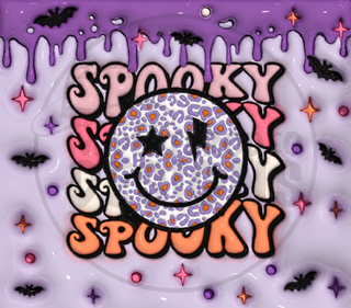 Spooky repeated lettering with leopard smiley — watermarked full artwork