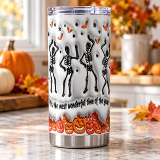 Its the Most Wonderful Time of the Year: dancing skeletons — one tumbler in kitchen setting