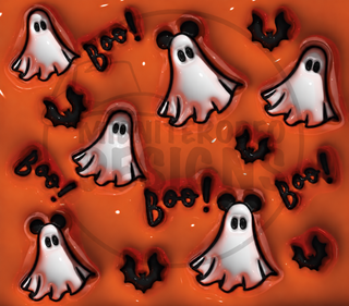 Ghosts, bats and Boo on orange — watermarked full artwork