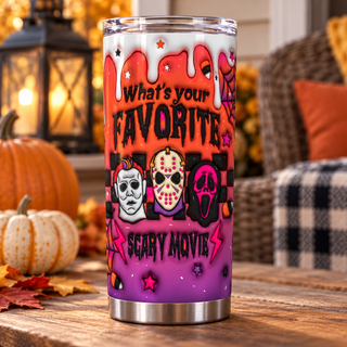 Whats Your Favorite Scary Movie: horror masks — one tumbler in porch setting
