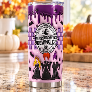 Witch Brewing: purple checkerboard — one tumbler in kitchen setting