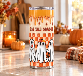 Tis the Season: ghosts on orange checkerboard — kitchen lifestyle mockup