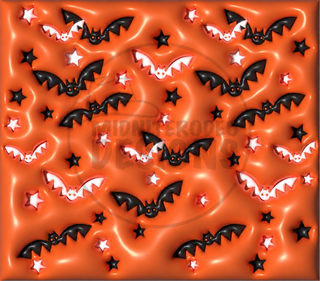 Black and white bats on orange — watermarked full artwork