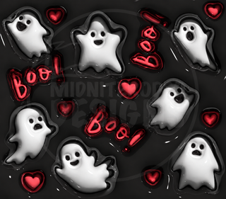 White ghosts, hearts and Boo on black — watermarked full artwork
