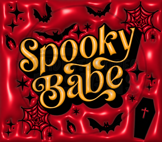 Spooky Babe: gold lettering on red-black — watermarked full artwork