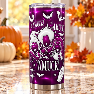 Three Witches and Lettering — one tumbler in kitchen setting