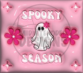 Spooky Season: ghost and pink flowers — full flat artwork preview with MidniteRodeo Designs watermark