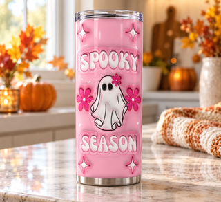 Spooky Season: ghost and pink flowers — kitchen lifestyle mockup