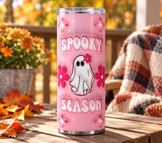 Spooky Season: ghost and pink flowers — porch lifestyle mockup