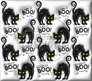 Black cats and Boo on white — watermarked full artwork