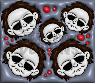 Pale-Masked Character face pattern on blue-gray — watermarked full artwork