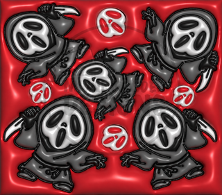 Screaming-Mask Character figures and masks on red — watermarked full artwork