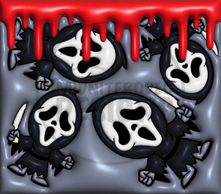 Screaming-Mask Character figures with blood drips — watermarked full artwork