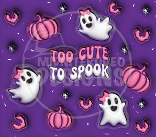Too Cute to Spook: ghosts and pumpkins — full flat artwork preview with MidniteRodeo Designs watermark