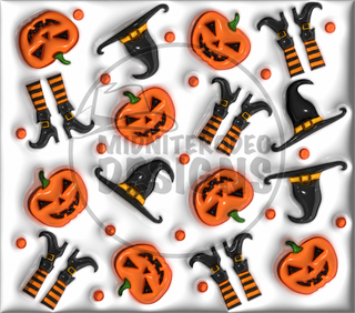 Witch hats, boots and jack-o-lanterns — full flat artwork preview with MidniteRodeo Designs watermark