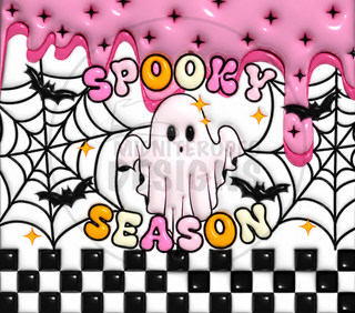 Spooky Season: ghost, pink web and checkerboard — watermarked full artwork