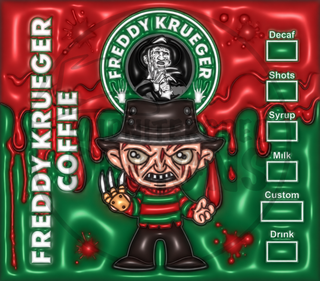 Fedora-Wearing Horror Character coffee parody — watermarked full artwork