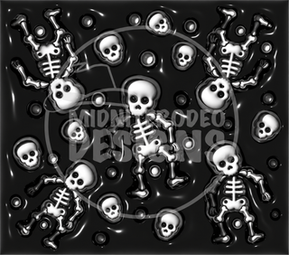 Skeleton and skull pattern on black — full flat artwork preview with MidniteRodeo Designs watermark