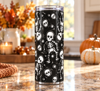 Skeleton and skull pattern on black — kitchen lifestyle mockup