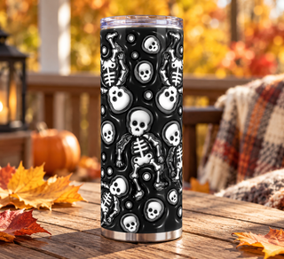 Skeleton and skull pattern on black — porch lifestyle mockup