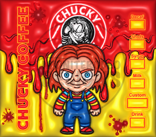 Orange-Haired Doll coffee parody — watermarked full artwork