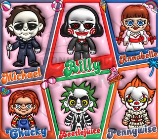 Horror characters in toy-style boxes — watermarked full artwork
