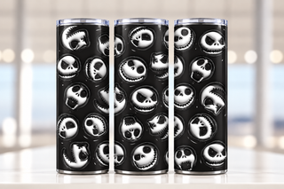 Striped-Suit Skeleton face pattern on black — three-view product mockup