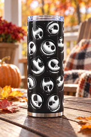 Striped-Suit Skeleton face pattern on black — porch lifestyle mockup