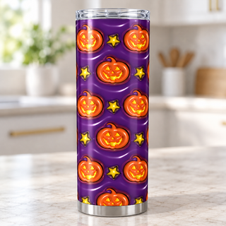 Orange jack-o-lanterns and stars on purple — kitchen