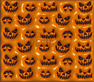 Black jack-o-lantern faces on orange — watermarked artwork