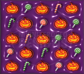 Jack-o-lanterns and candy on purple — watermarked artwork