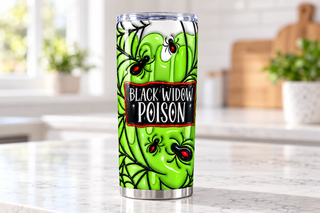 Black Widow Poison: spiders on green — single tumbler on kitchen counter