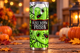 Black Widow Poison: spiders on green — single tumbler on autumn porch