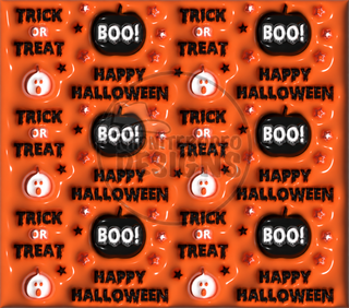 Trick or Treat / Boo / Happy Halloween orange pattern — full flat artwork preview with approximately 30% logo watermark