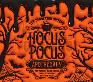 Witch Apothecary: orange drip design — full flat artwork preview with approximately 30% logo watermark
