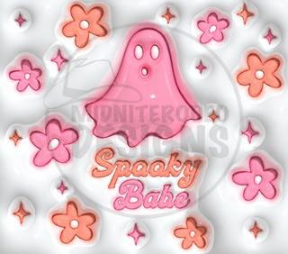 Spooky Babe: pink ghost and flowers — full flat artwork preview with approximately 30% logo watermark