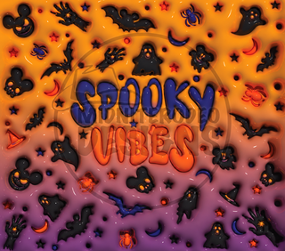 Spooky Vibes: Halloween icons on orange-purple — full flat artwork preview with approximately 30% logo watermark