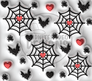 Spiderwebs, bats and hearts — full flat artwork preview with approximately 30% logo watermark