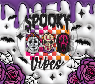 Spooky Vibes: horror masks and purple roses — full flat artwork preview with faint MidniteRodeo Designs watermark