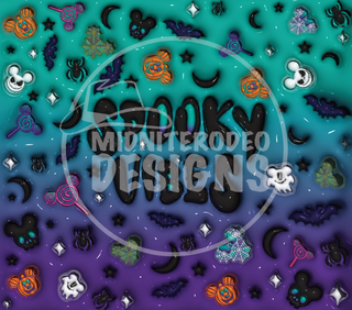 Spooky Vibes: Halloween icons on teal-purple — full flat artwork preview with faint MidniteRodeo Designs watermark