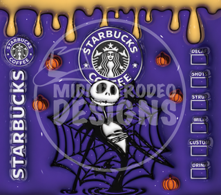Striped-Suit Skeleton coffee parody on purple — full flat artwork preview with faint MidniteRodeo Designs watermark