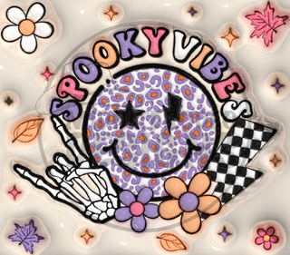 Spooky Vibes: leopard smiley and skeleton hand — full flat artwork preview with faint MidniteRodeo Designs logo watermark
