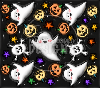 Ghosts, stars and jack-o-lanterns on black — full watermarked artwork preview