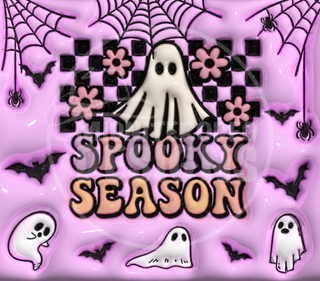 Spooky Season: ghosts and checkerboard on purple — full watermarked artwork preview